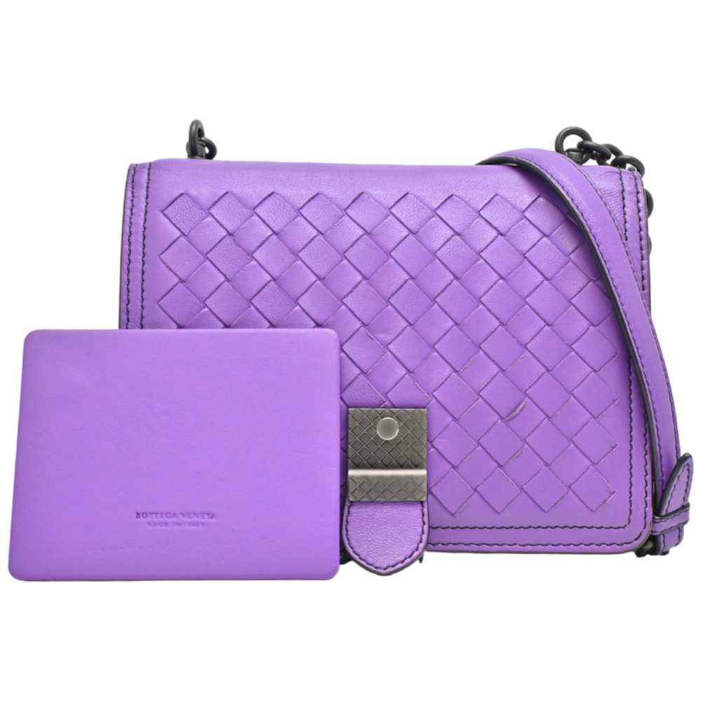 Bottega Veneta Intrecciato Chain Shoulder Bag for Women, Leather, Purple